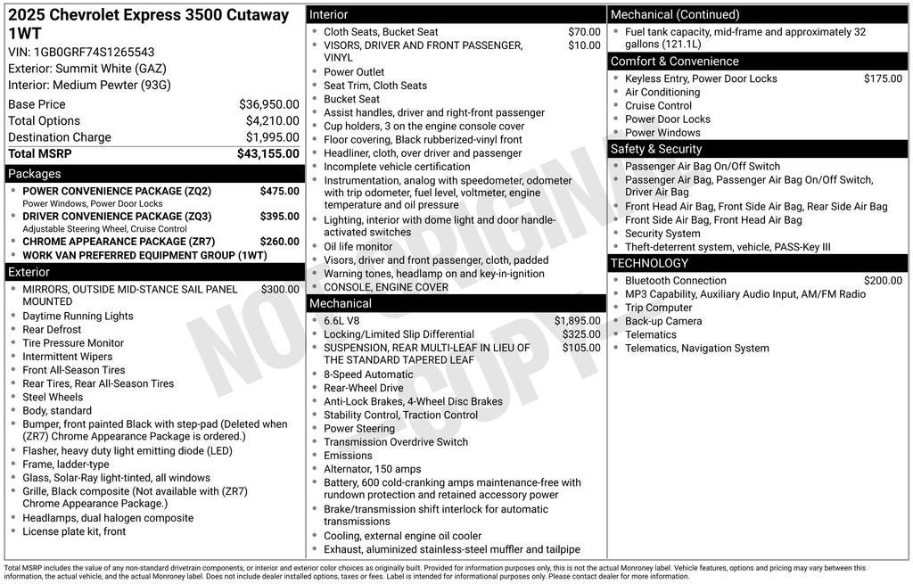 2025 Chevrolet Express Cutaway 3500 1WT