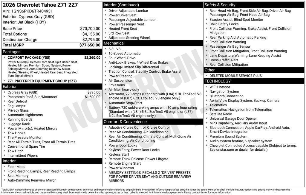 2026 Chevrolet Tahoe Z71