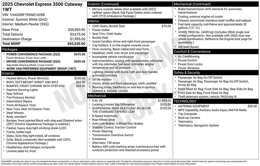 2025 Chevrolet Express Cutaway 3500 1WT