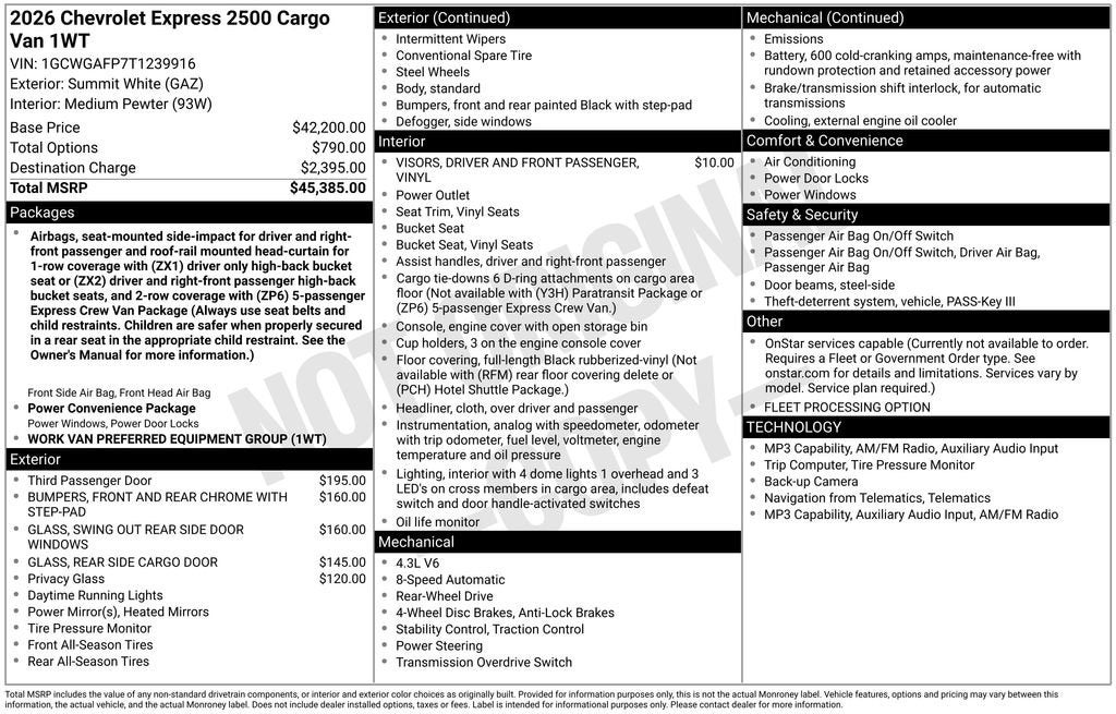 2026 Chevrolet Express Cargo 1WT