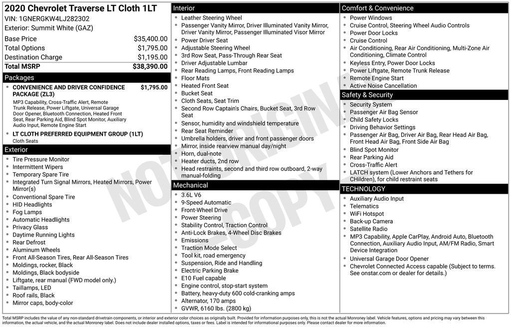 2020 Chevrolet Traverse LT Cloth